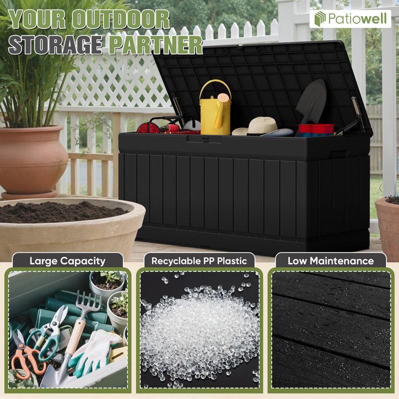 80 Gallons Water Resistant Resin Lockable Deck Box, Black