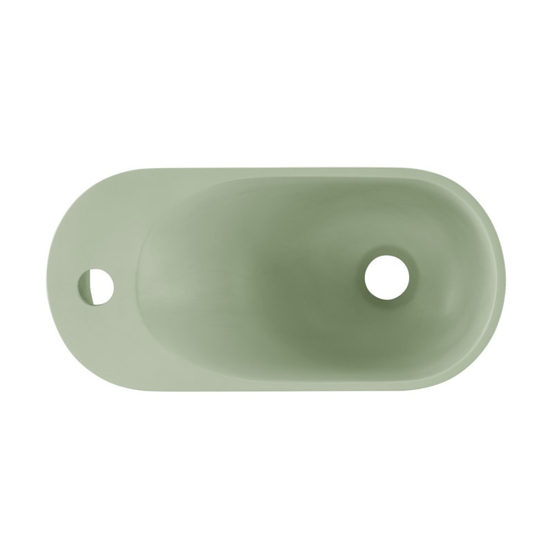 Lavabo mural ovale à surface solide de 18 po avec support pour robinet côté gauche Terre Terre de palmier mat