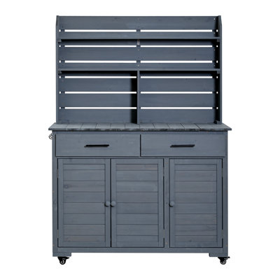 TOPMAX 65"H Rustic Garden Potting Bench with Storage Shelf, Solid Fir Wood in Gray