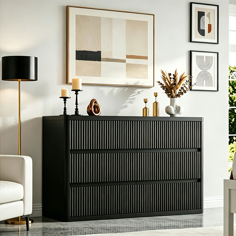 Commode cannelée moderne l 48 po, Noir