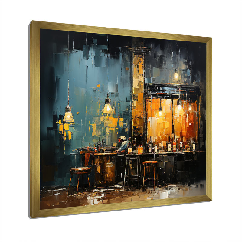 Night Jazz Serenade 2 - Jukeboxes, art mural, Cadre doré simple, H 16 po x l 16 po x P 1 po
