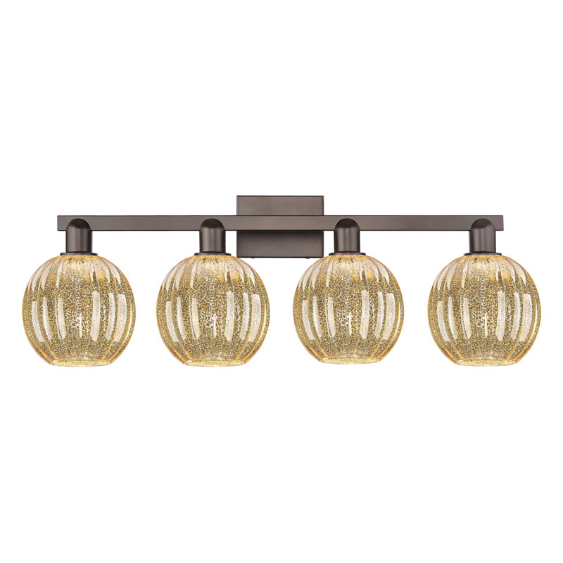 Eldon - Luminaire de salle de bain 4 lumières à abat-jour sphérique 36 po, Mercure, Bronze huilé