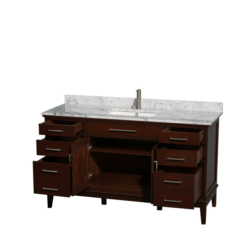 Hatton 60'' W Single Vanity, White Carrera, Dark Chestnut