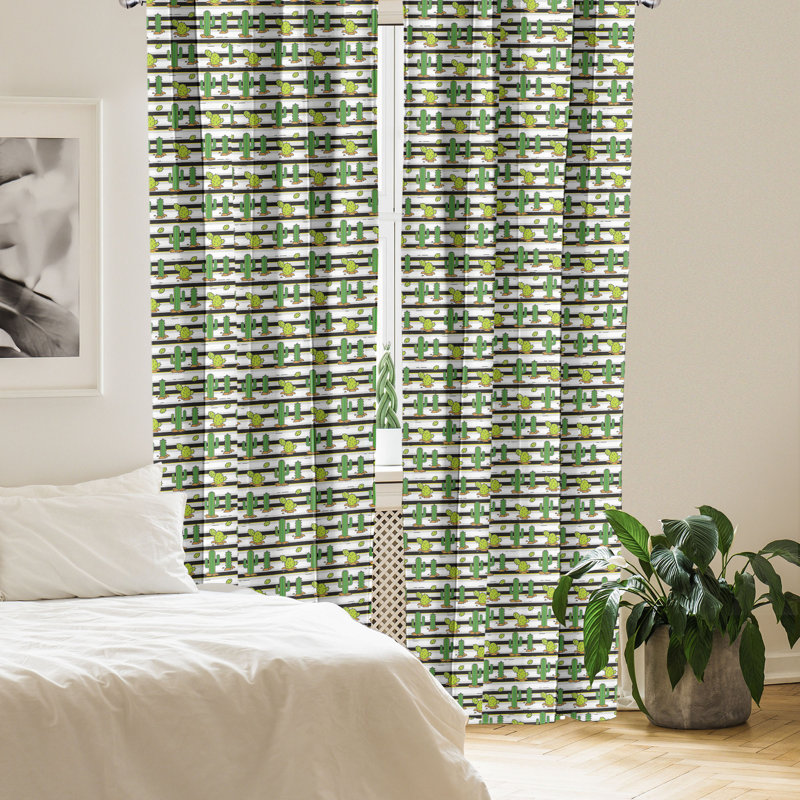 Rideaux à 4 panneaux Dakota Fields Cactus, dessin Saguaro rayé, abricot vert olive, L 56 po x L 63 po