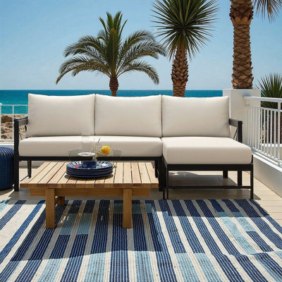 Canapé d'extérieur en L en forme de L avec coussins épais pour patio, balcon, jardin