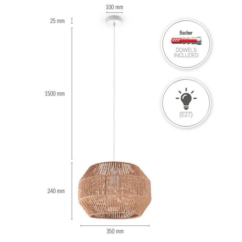 Lantern Pendant Light 1-light Prunedale, Natural, White