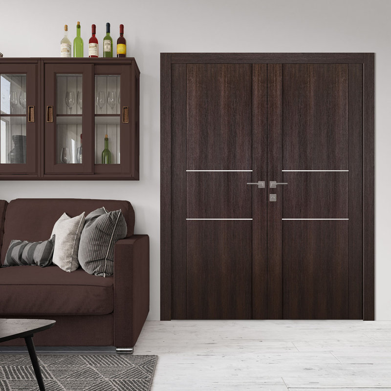Porte double standard préfinie en bois manufacturé Avon 01 2H, 71,75 po x 79,37 po, Chêne Veralinga, À droite