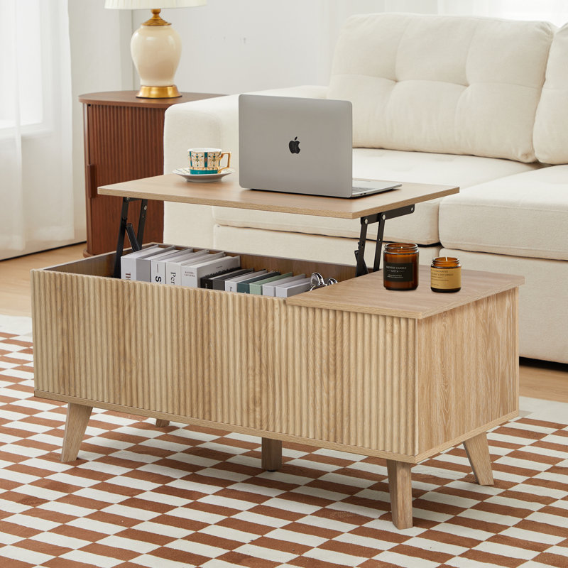 Table basse à plateau relevable avec rangement Saltash, Beige