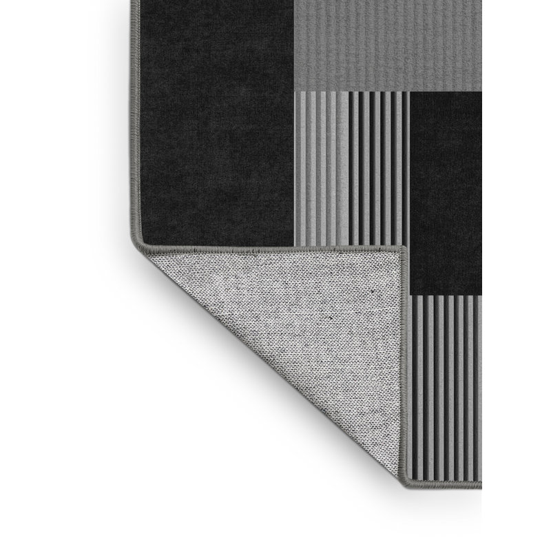 Tapis contemporain gris rayé lavable à la machine Manhasset, 7 x 10