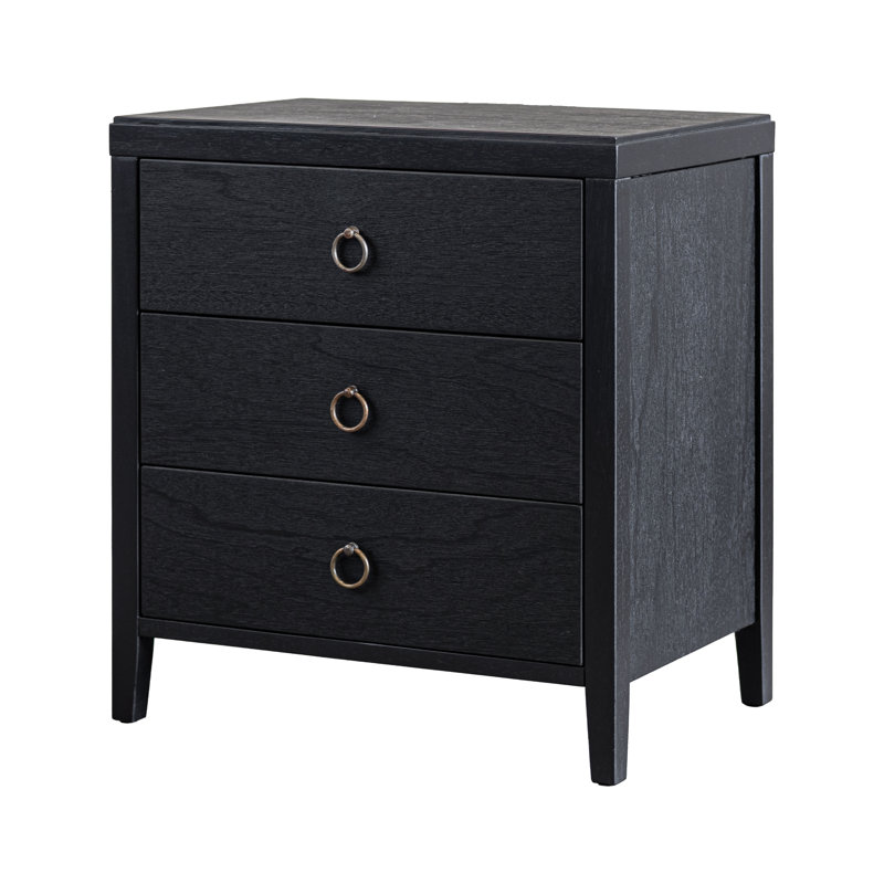 Dwaine Wood 3 Drawer Nightstand, 22"W, Black, Black