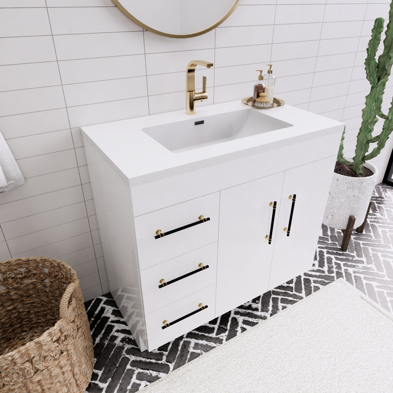Spring Single Bathroom Vanity, Gloss White, 36"