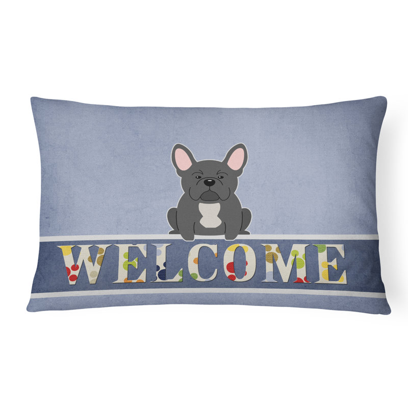French Bulldog Welcome Lumbar Pillow, Black
