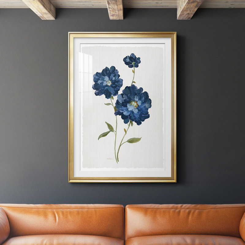 «Blue Mums», reproduction encadrée de qualité supérieure - prête à être accrochée, Encadrement doré