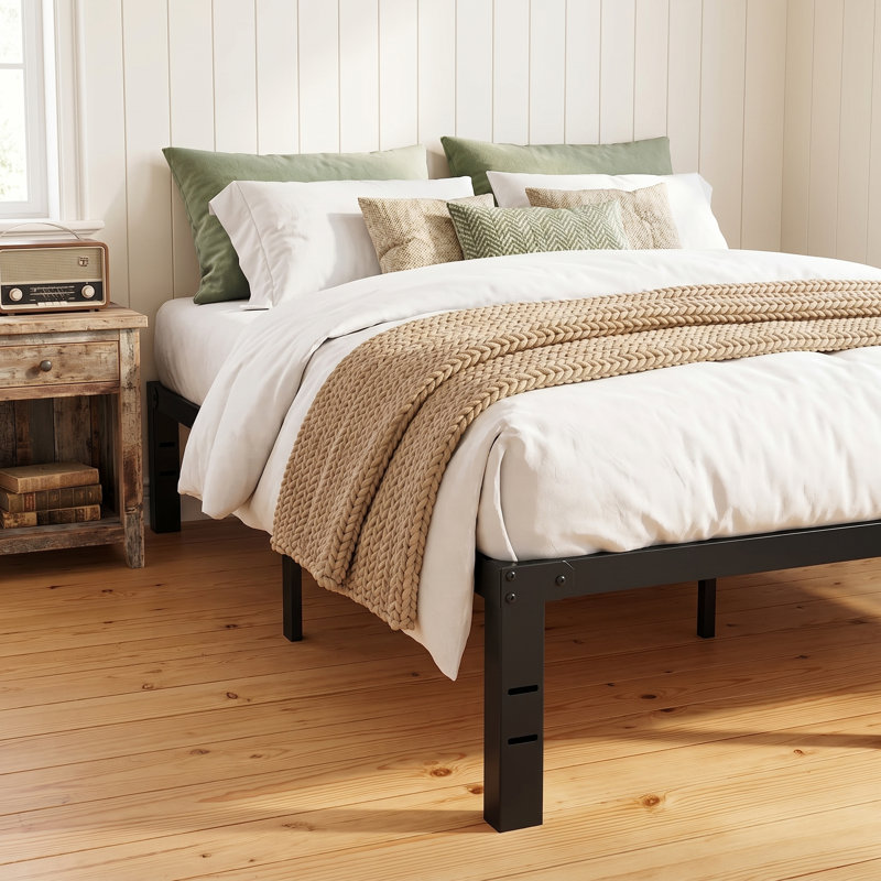 Base de lit plateforme en métal robuste de 14 po avec support en lattes d'acier, aucun sommier requis, Queen