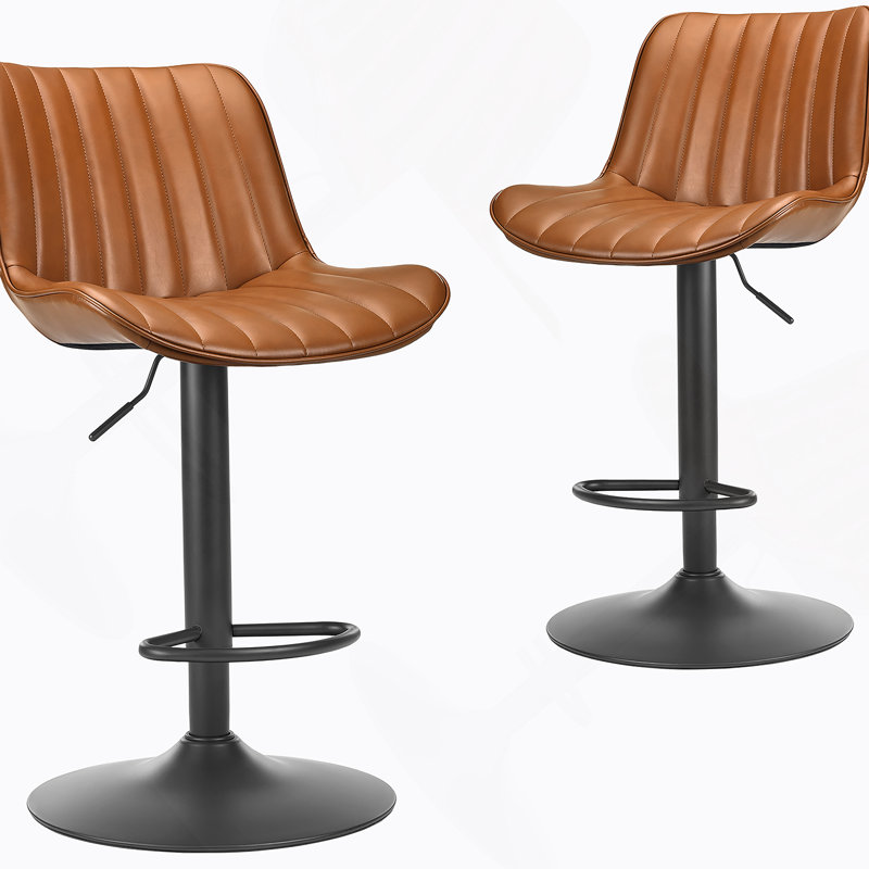 Ensemble de 2 tabourets de bar, tabourets de bar pivotants réglables, tabourets de hauteur de bar avec support pour le dos, chaises de bar à hauteur de comptoir en similicuir pour îlot de cuisine rustique, brun
