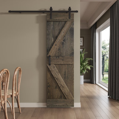 Paneled Wood and Metal K Series DIY Knotty Barn Door with Installation Hardware Kit