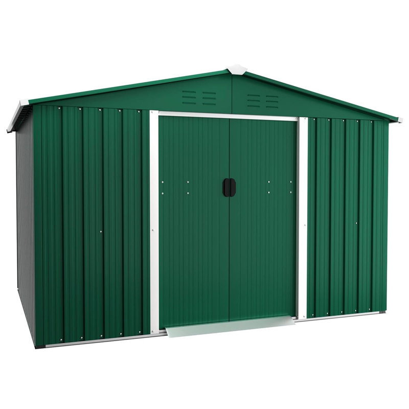 Green Galvanized Metal 8x6 Outdoor Storage Shed with Sliding Doors