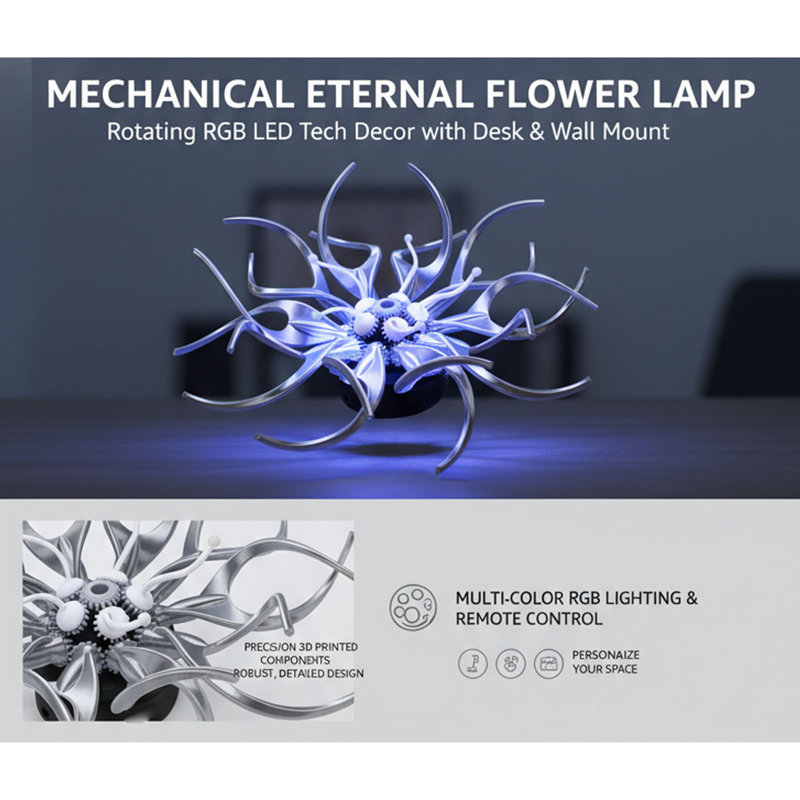 RGB LED Spiral Table Lamp Eye Catching Mechanical Flower Spinning Tech Decor with Remote Control