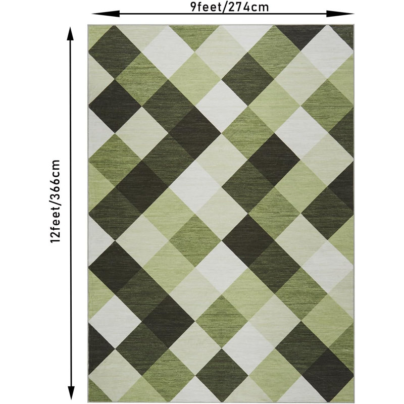 Machine Washable Plaid Runner Rug for Hallway, Kitchen, Bedroom, Living Room, 2x6, Navy & White, Abstract Geometric Design