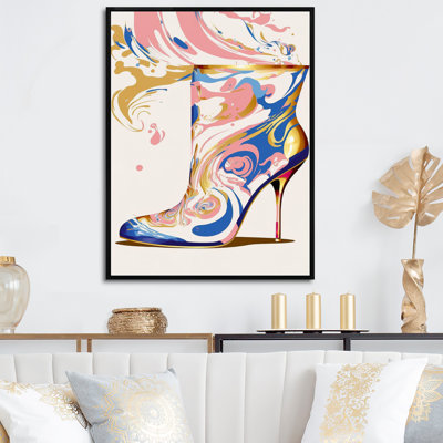 " Pink And Blue Deco High Heel Boots IV "