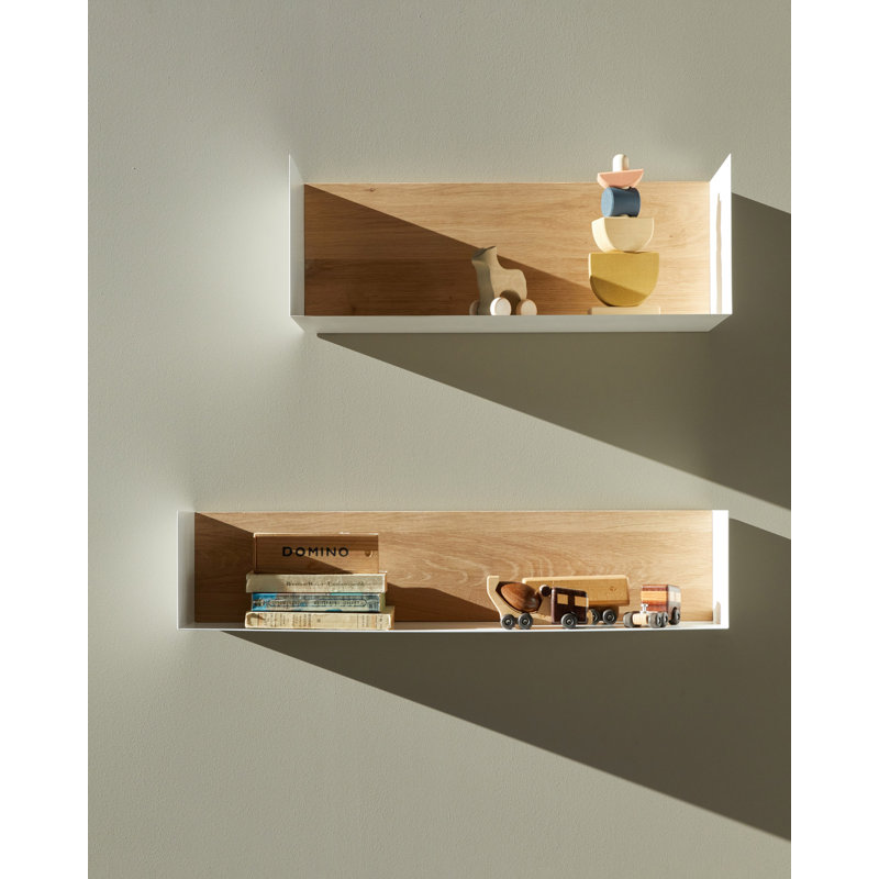 U Oak Solid Wood Accent Shelf, 5.9" H x 27.6" W x 5.9" D, White