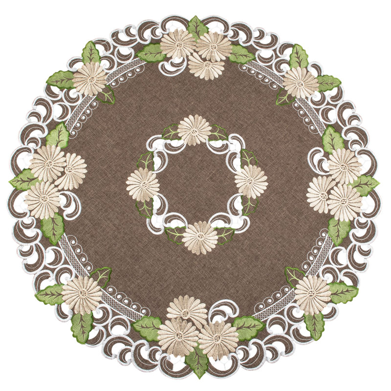 Roxbury Embroidered Gold Daisy on Brown Table Topper (33" Round)