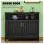 Armoire de rangement en MDF noir avec tablette ouverte et deux portes
