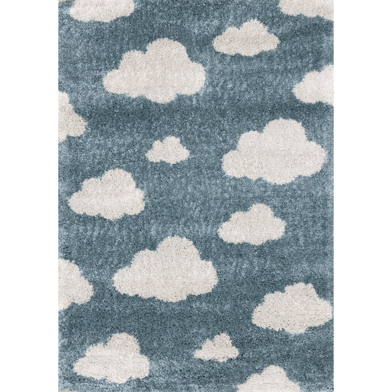 Broome Kestner Shag Teal/Cream Area Rug, Square 3'11'', Cream/Teal