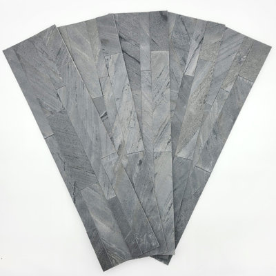 Panneaux muraux gris en pierre 6 po x 24 po (paquet de 10)