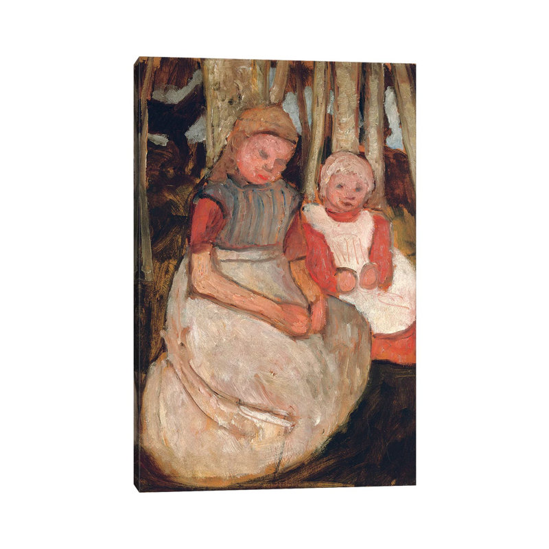 Two Seated Girls Before Birch Trunks, 1904 by Paula Modersohn-Becker - Wrapped Canvas Print