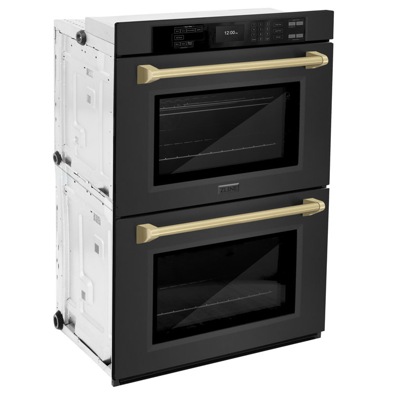 ZLINE 30 in. True Convection Double Wall Oven w/ Air Fry and Self Clean, Champagne Bronze, Black Stainless Steel