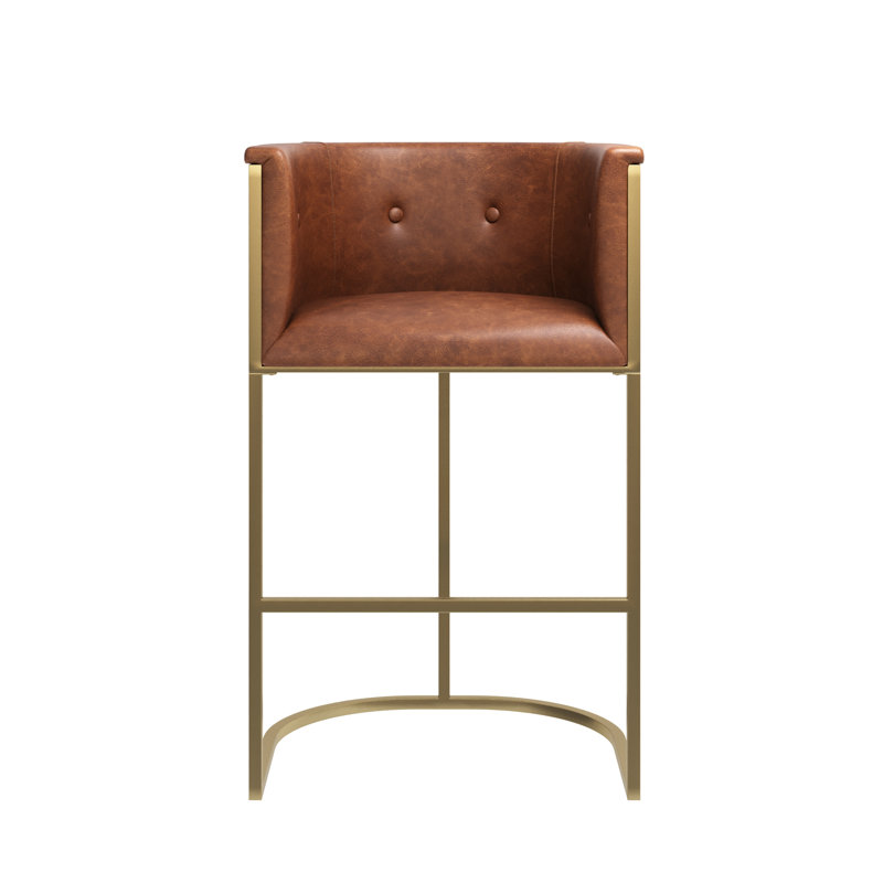 Manhattan 26in. Counter Stool – Tobacco Brown Faux Leather with Brass-Finish Base, Brown, Bar Stool (31" Seat Height)
