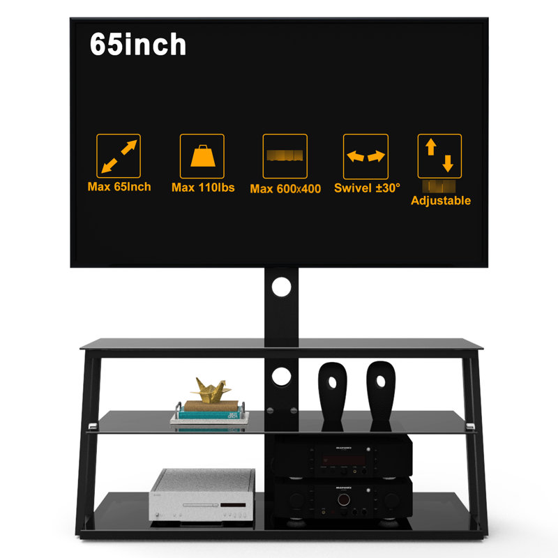 Tv Stand With Black Glass For 32 - 65 Inch Tvs And Enhanced Viewing Experience Adjustable Angles Optimal