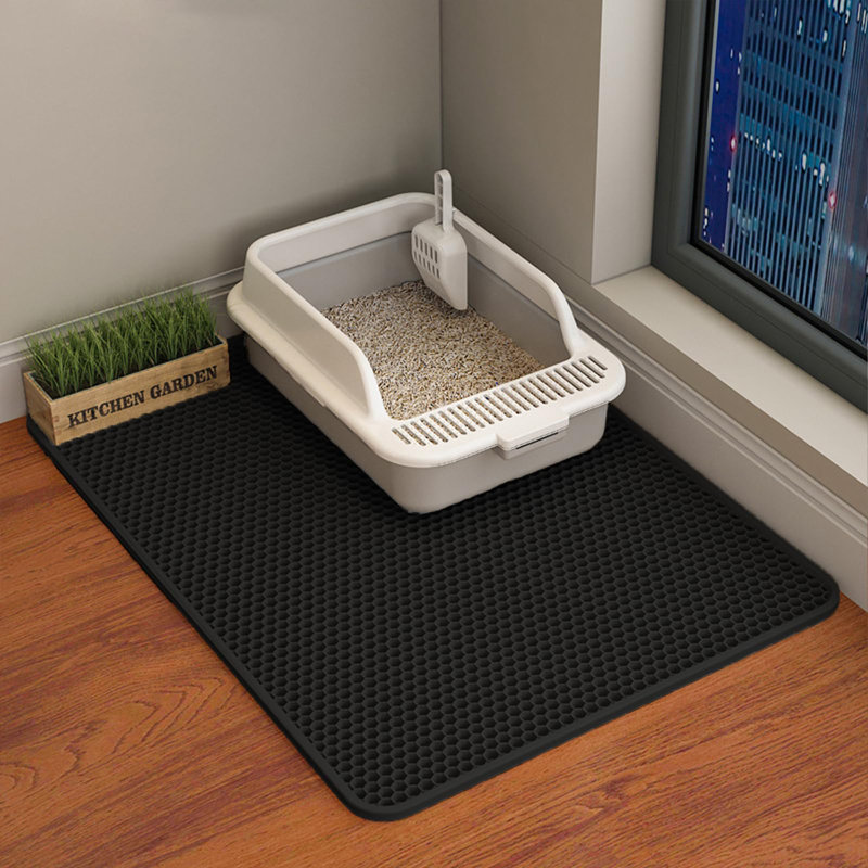 Tapis de litière antidérapant pour chat , H 0,39 po x l 46,46 po x H 26,77 po, Noir