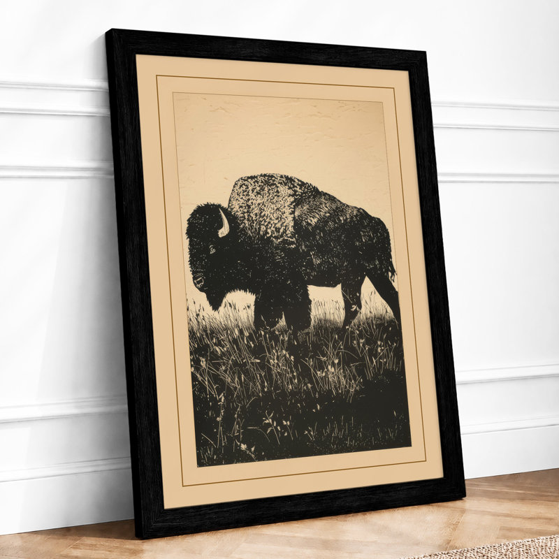Bison Silhouette Rustic - Print, Black, A4 - 29.7 x 21.0 cm