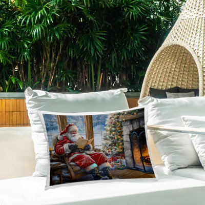Santa Reading by Fire Outdoor Printed Pillow by Imagine It Images