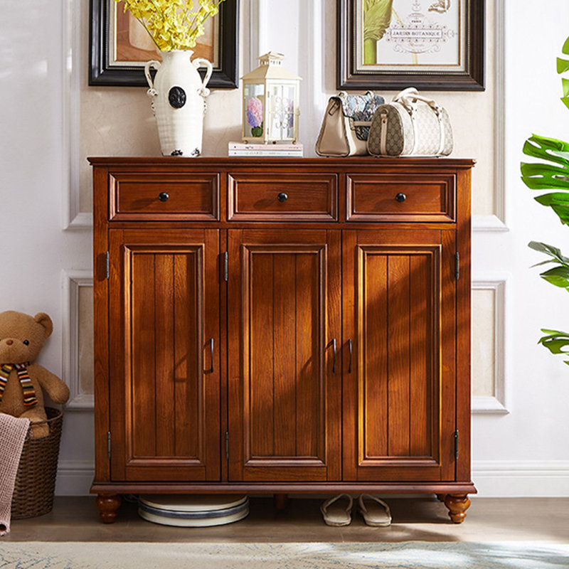 Nut-brown Solid Wood Shoe Storage Bench