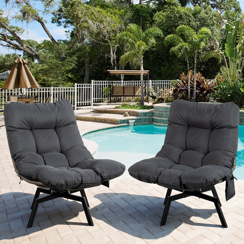 Outdoor Wicker Swivel Chair with Cushions, Gray, Dark Gray