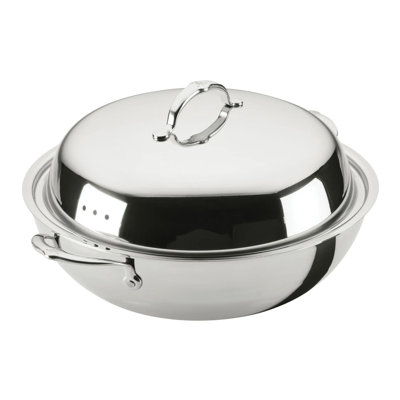 Wok en acier inoxydable 14 po avec couvercle en dôme