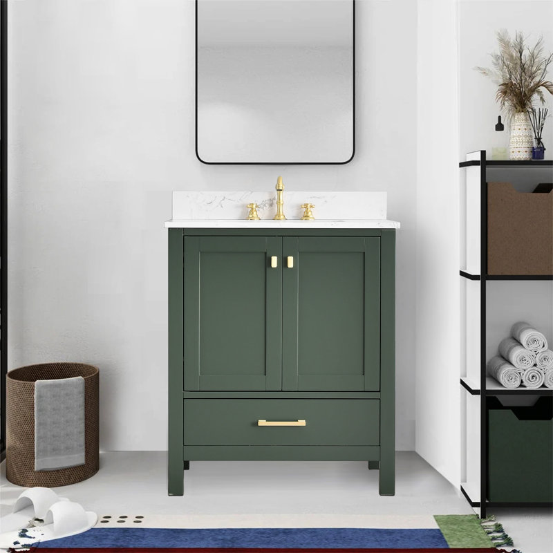 30-inch Bathroom Vanity With Engineered Stone Top, Green