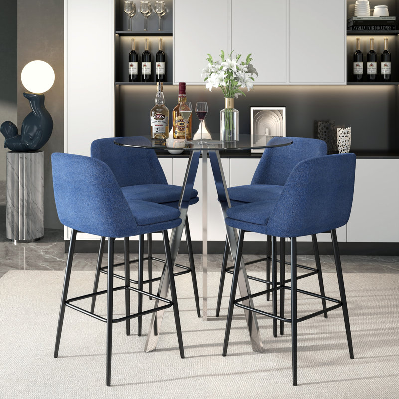 Ensemble de table de bar moderne avec tabourets 31,5 po Modern, Bleu, 5 pièces: table, 4 chaises, Argent argent