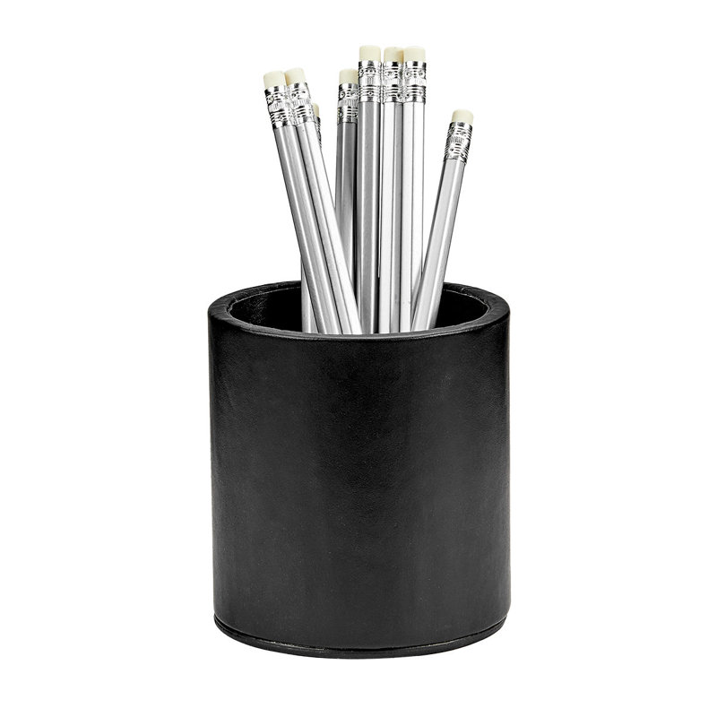 Graphic Image Pencil Cup, Leather, Black