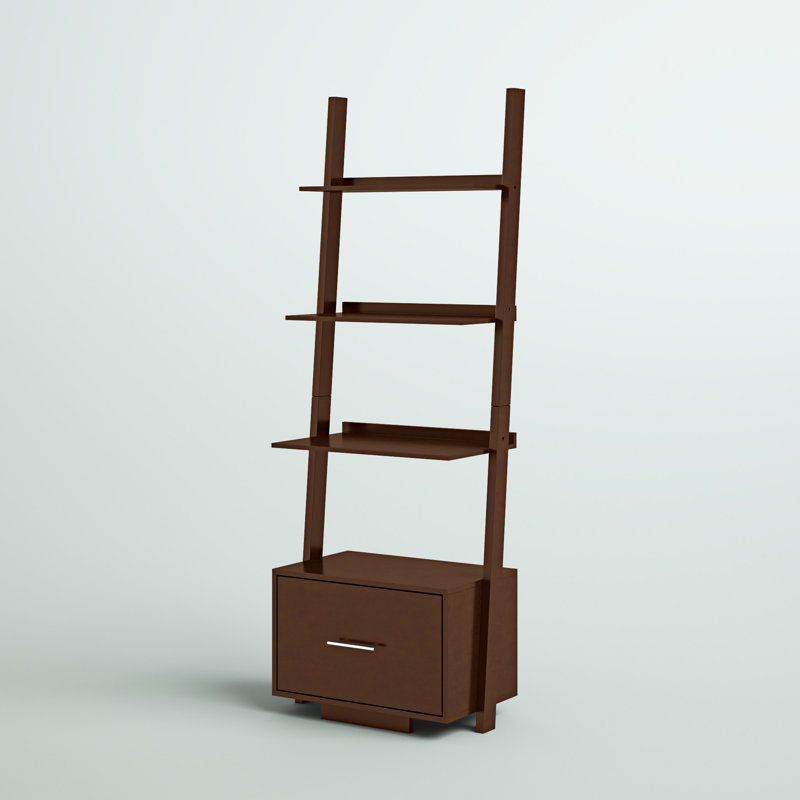 Carbin 69'' H x 24.75'' W Solid Wood Ladder Bookcase, Espresso