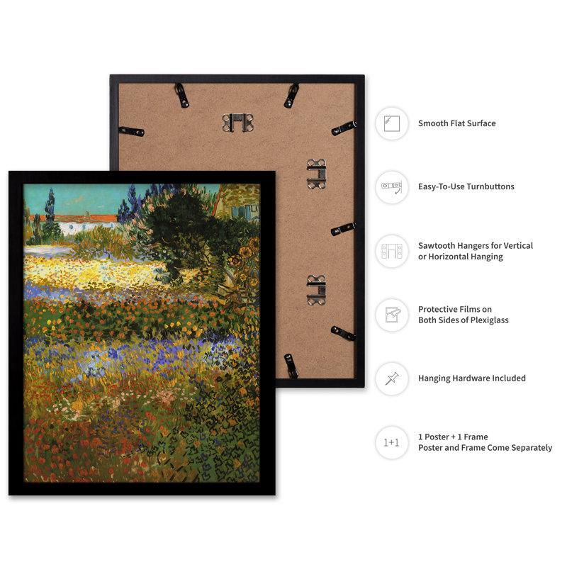 Van Gogh - Jardin fleuri à Arles, Cadre noir, Affiche, H 11 po x l 14 po