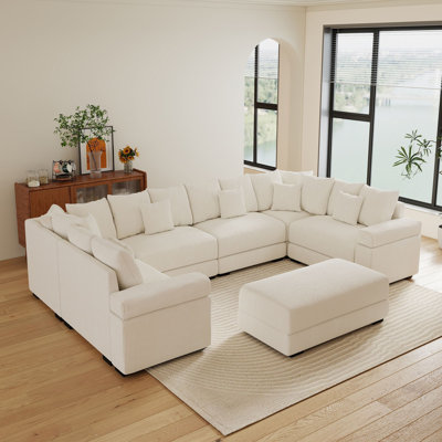 Canapé modulaire surdimensionné en velours côtelé de 7 pièces de 7,7 po de large avec canapé-lit de 46 po de large et repose-pieds