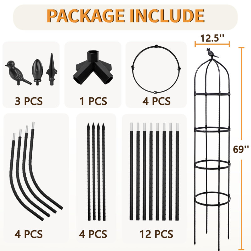 Treillis d'obélisque de jardin de 6 pi, support de plante réglable en métal avec surmatelas décoratif