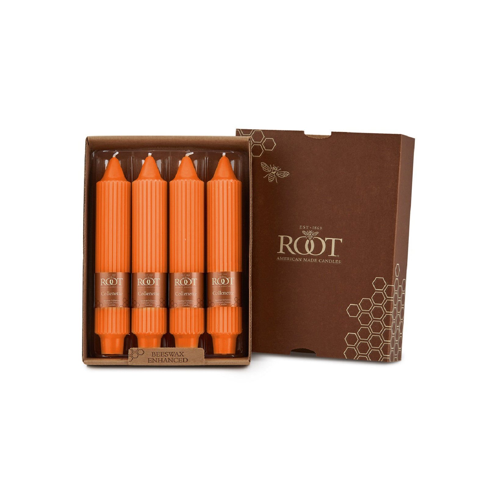 Grecian Collenette Unscented Taper Candle, Rust, 7" H x 1.25" W x 1.25" D