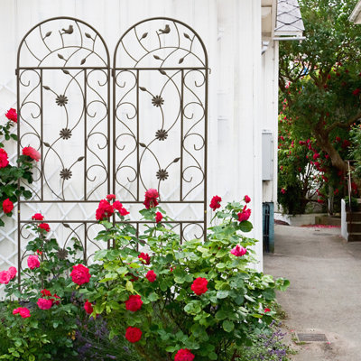 2 treillis de jardin en métal 86,7 po x 19,7 po, support pour plantes grimpantes d'extérieur antirouille, aide aux fleurs, brun, assemblage facile, treillis tubulaire pour plantes grimpantes dans le jardin, support, à assembler,