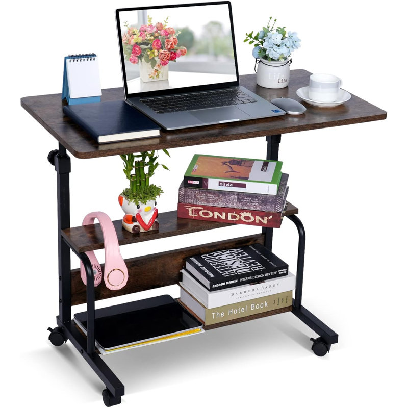 Petit bureau portatif pour petits espaces Table d'ordinateur portable Bureau à roulettes réglable sur roulettes
