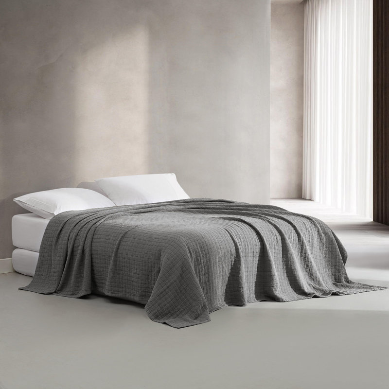 Calvin Klein Essential Solid Reversible Cotton Coverlet, Queen Coverlet, Dark Gray